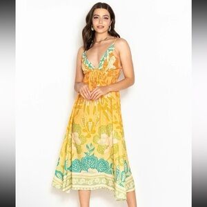 FARM RIO Floral Chintz Printed Viscose Midi Dress SZ S